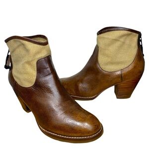 RUDSAK Brown Leather Ankle Booties Sz 38 Distressed Block Heel Western Cowgirl